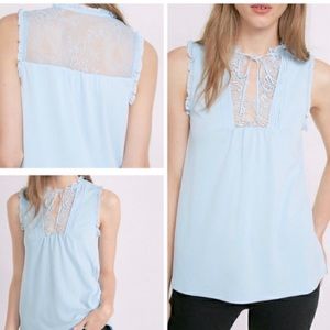 Express Lace Detail Sleeveless Blouse Light Blue